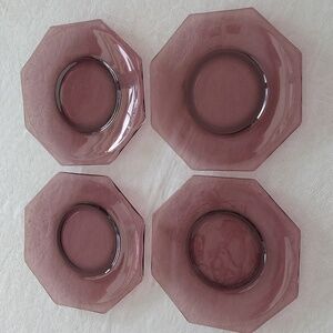 Vintage amethyst purple glass octagonal salad plates set of four